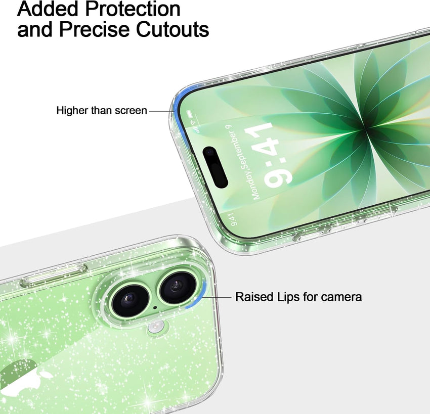 AROYI 3 in 1 Clear Glitter Case Compatible with iPhone 17 Case with 2 Tempered Glass Screen Protector, Soft Bumper Anti-Scratch Sparkle Bling Women Girls Phone Case for iPhone 17 6.3"