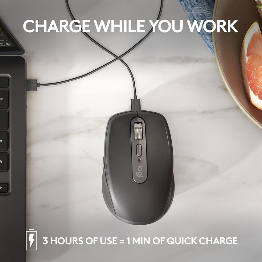 Logitech MX Anywhere 3S Compact Wireless Mouse, Fast Scrolling, 8K DPI Any-Surface Tracking, Quiet Clicks, Programmable Buttons, USB C, Bluetooth, Windows PC, Linux, Chrome, Mac - Graphite