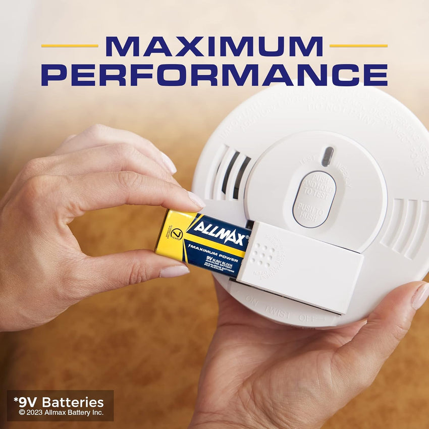 Allmax 9V (6LR61) Maximum Power Alkaline Batteries (8 Count) - Ultra Long-Lasting, Leakproof Design, 7-Year Shelf Life, Maximum Performance, Perfect for Smoke Detectors (9 Volt)