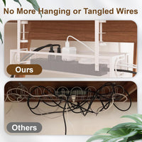 Under Desk Cable Management Tray, 15.4'' No Drill Cable Management Mesh Wire Organizer Side Opening Design for Home, Office, Internet Cafe, Kitchen, White