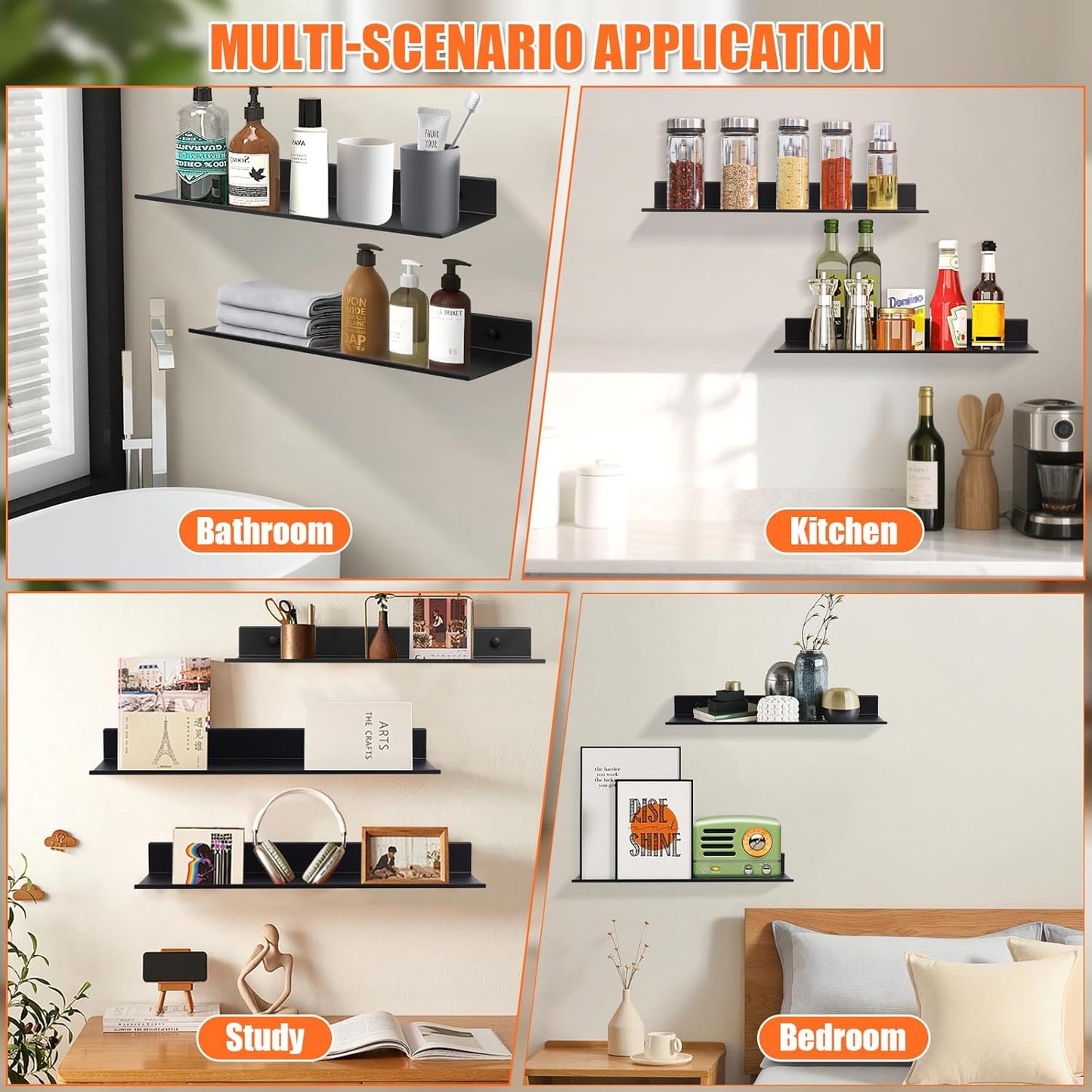 YUET Bathroom Shelf 2 Pack Wall Mounted Ã¢ÂÂ Black 30cm