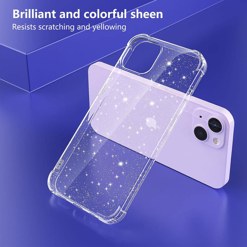 YIRSUR Glitter Case Compatible with iPhone 14 with 2 Pack Screen Protector and 2 Pack Camera Lens Protector, Glitter Air Cushion Soft TPU Bumper Anti-Scratch Shockproof Sparkly Cover for iPhone 14