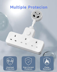 LIPWEL Plug Extension Socket 3 Way Multi Plug Adapter UK Multiplug Socket Extension Lead Surge Protected 1000J Heavy Duty 13A Power Strip Main Switch, Rotating Connector, White