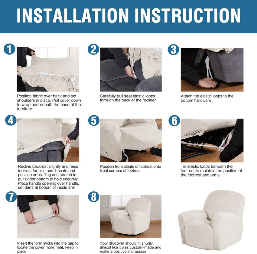 BellaHills Velvet Sofa Slipcover High Spandex Sofa Cover/Lounge Covers/Couch Covers for Recliner Ivory Sofa Protector for Dogs High Stretch Furniture Protector Cover for Recliner(Recliner, Ivory)