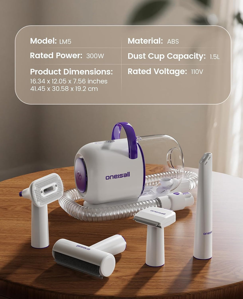 oneisall Dog Grooming Vacuum Kit,Suction 99% Pet Hair,Dog Grooming Brush,Dog Hair Vacuum Groomer with 4 Pet Grooming Tools,Pet Hair Remover