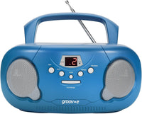 Groov-e Original Boombox - Portable CD Player with Bluetooth, Radio, 3.5mm Aux Port, & Headphone Socket - LED Display, 2 x 1.2W Speakers - Battery or Mains Powered - Blue