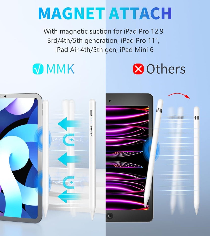 MMK Stylus Pen black for iPad(2018-2024), 2.0 Gen Pencil with Pixel-Perfect Precision & Tilt Sensitivity, Compatible with iPad 6-10th Gen,for iPad Pro 12.9''/11''/13'',for iPad Air 3/4/5/6,for iPad Mini 5/6