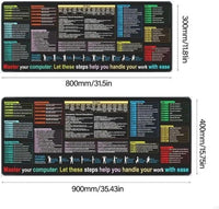 Keyboard Shortcut Mat - Black Oversize Desk Mouse Pad 40x90 Cm, Non-Slip, Dirt Resistant Computer Mat | Smooth Accessory Shortcut Guide for Coding Study Office Room Home Setup