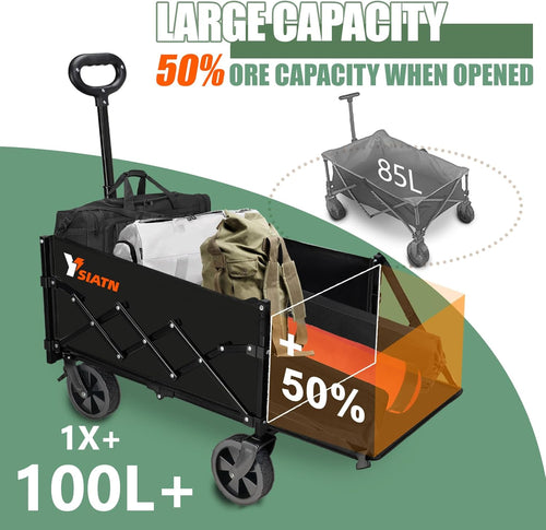 Trolley on Wheels 100L All-Terrain Folding Wagon with Adjustable Handle â Black