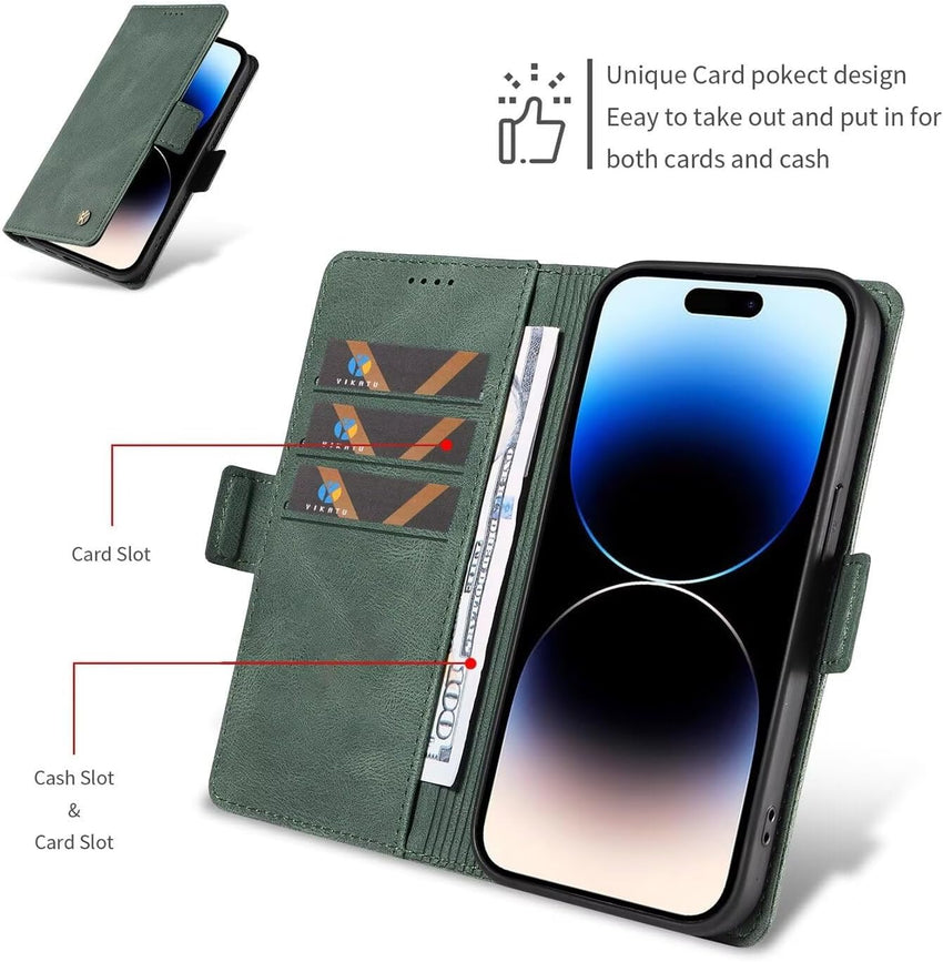 ILING Case for Xiaomi Redmi Note 11 Pro+ Plus 5G, Ultra-thin Leather PU Skin Wallet Cover Flip Folio Shockproof Case with Card Slots, Kickstand, Magnetic Close, RFID Blocking (Green)