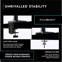 Invision Monitor Arm Bracket Mount READ DESC 24-40 Inch Screens VESA 75-100mm Ergonomic Height Adjustable Desktop Clamp Tilts Extends 2-15kg (MX450)