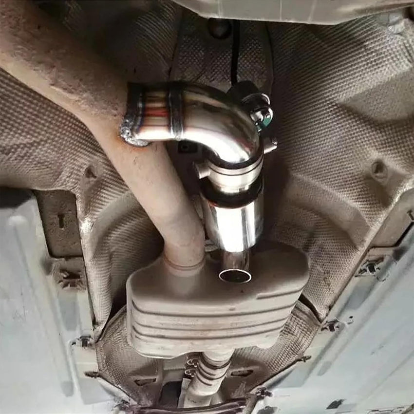 Krtopo 2.5" (63MM) Inlet Exhaust Muffler Silencers Stainless Steel Exhaust Resonator Bent Pipe Muffler Diesel Tip 2.5" (63MM) Outlet for Car Sedan SUV Truck Vehicles