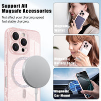 Newseego Magnetic Phone Case for iPhone 16 Pro [Compatible with Magsafe], Clear Shiny Glitter Girls Women Screen Camera Shockproof Protection Bumper Dustproof Cover for iPhone 16 Pro-Pink