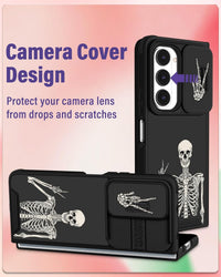 VincitoreModa for Samsung Galaxy Z Fold 6 Case - [2in1] Women Cute Girls Skull Skeleton Phone Cover Ring Holder Stand Girly Cool Aesthetic Fun Slide Camera Cover Design for Samsung Z Fold 6 Case