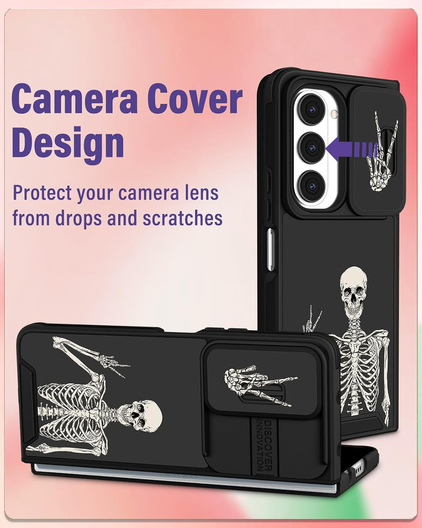VincitoreModa for Samsung Galaxy Z Fold 6 Case - [2in1] Women Cute Girls Skull Skeleton Phone Cover Ring Holder Stand Girly Cool Aesthetic Fun Slide Camera Cover Design for Samsung Z Fold 6 Case