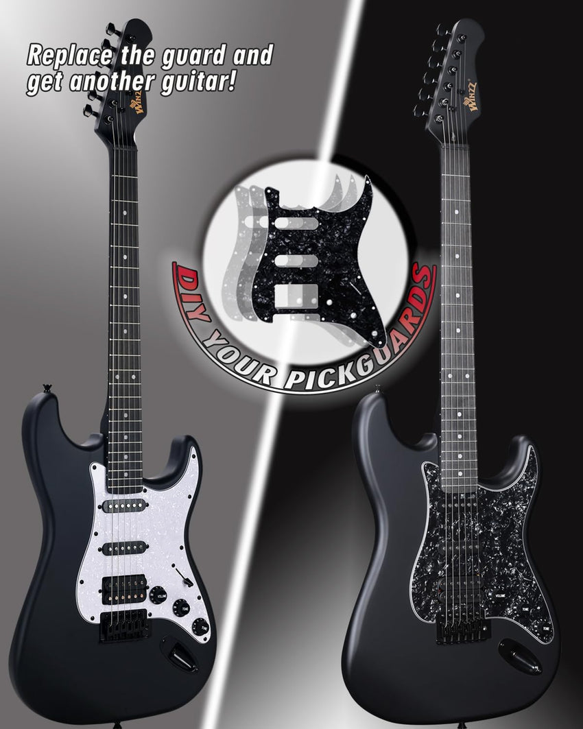 Full-Size 4/4 Electric Guitar HSS Pickup Starter Pack with 12 Accessories â Matte Black 39in