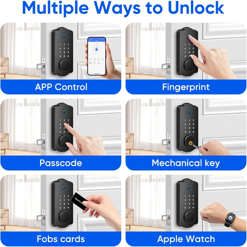 MYPIN Smart Door Lock, Fingerprint Door Lock, Keyless Smart Lock, Digital Door Lock, Smart Locks Front Door with App Control, Key, Card, Electronic Touch Keypad Locks for Doors Auto Lock Waterproof