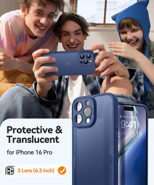 CANSHN Matte for iPhone 16 Pro Case, Upgraded [Full Camera Protection] [Translucent Matte] Shockproof Protective Phone Case for iPhone 16 Pro 6.3" - Deep Blue