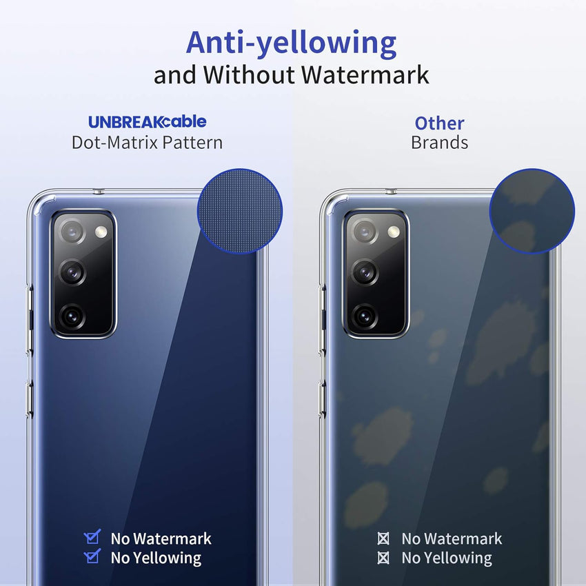 UNBREAKcable Case for Samsung Galaxy S20 FE 5G - Clear Shockproof Hard PC Back & Soft TPU Bumper Protective Cover for Galaxy S20 FE 6.5inch [Anti-Yellow & Anti-Scratch] -Transparent