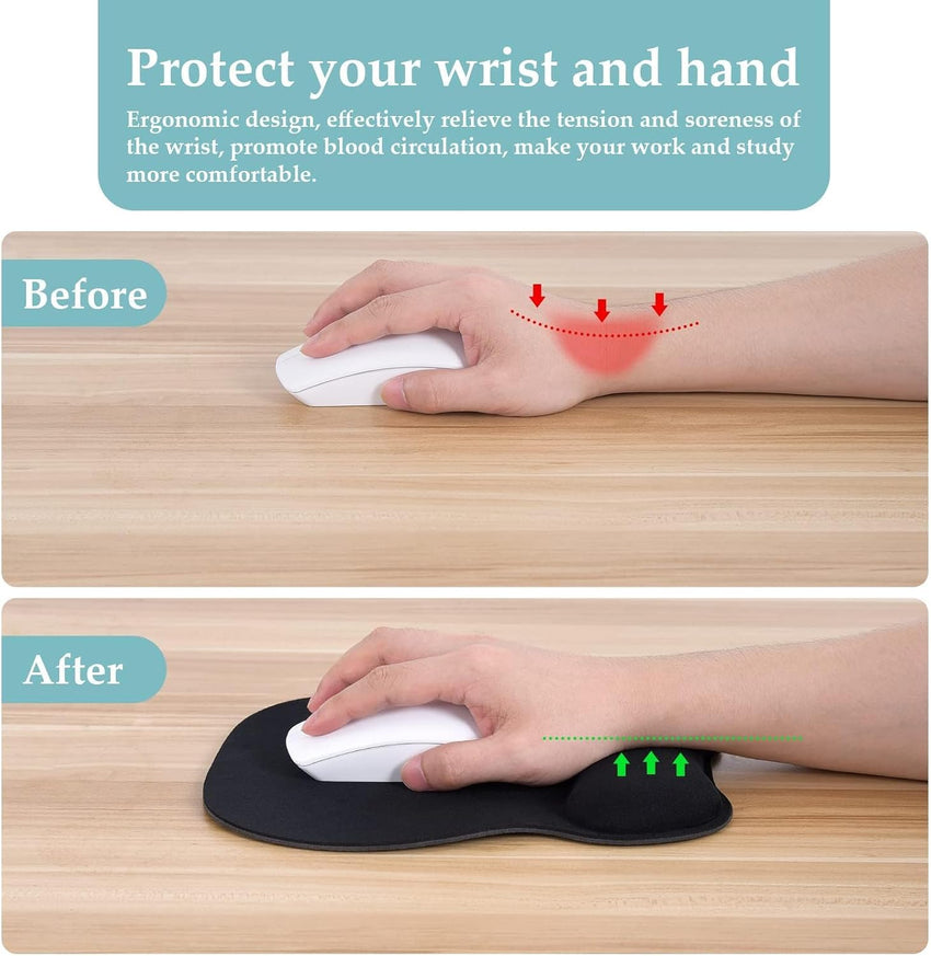 EooCoo Ergonomic Mouse Pad with Wrist Rest, Memory Foam Support Mousepad | Non-Slip Base for Computer, Cafe, Home & Office, 9.64 x 8.26 in Office Desk Accessories, Carpal Tunnel Relief