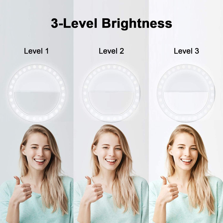 Selfie Ring Light, 36 LED Ring Light Clip on Phone Camera,[3 Light Level] [Rechargeable], Adjustable Brightness Selfie Circle Light for iPhones,Laptop, iPad, Photography, Webcast (USB Charge)
