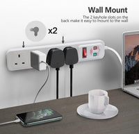 EXTRASTAR Universal Extension Lead, 4 Way Outlets Surge Protection Power Strips with Switch, Wall Mounted 13A/MAX.3120W Fused UK Power Socket (1M, White)