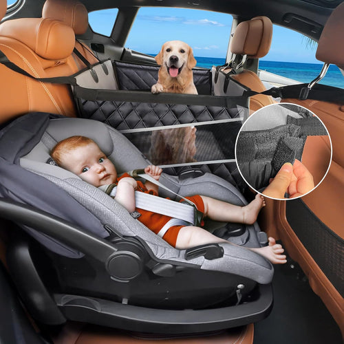 MIXJOY Dog Car Seat for Large Medium Dogs, Back Seat Extender for Pets, Waterproof Pet Carseat for Medium Sized Dog, Hammock for Pet, with Storage Pocket for Cars/SUV/Truck(L-28 * 22 * 20.5in)