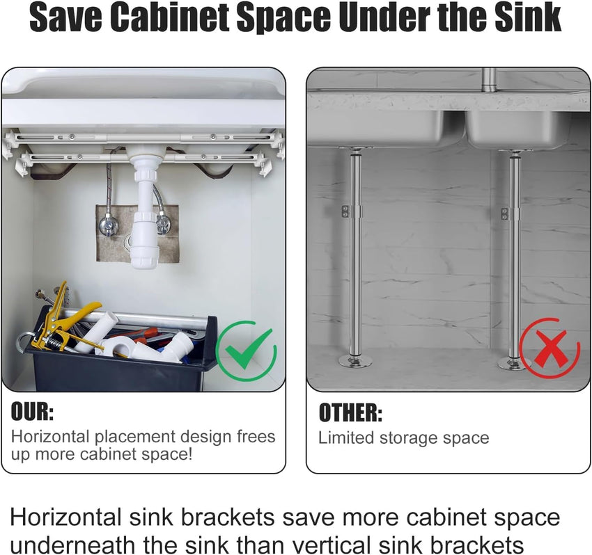 Undermount Sink Support Kit Adjustable 51â140cm Stainless Steel Heavy Duty â 2 pcs