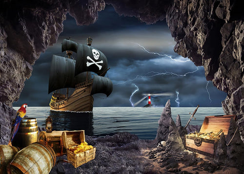 AIIKES 7x5FT Pirate Ship Backdrop Pirate Theme Birthday Party Backdrop Nautical Adventure Treasure hunt Photography Backdrop XY74