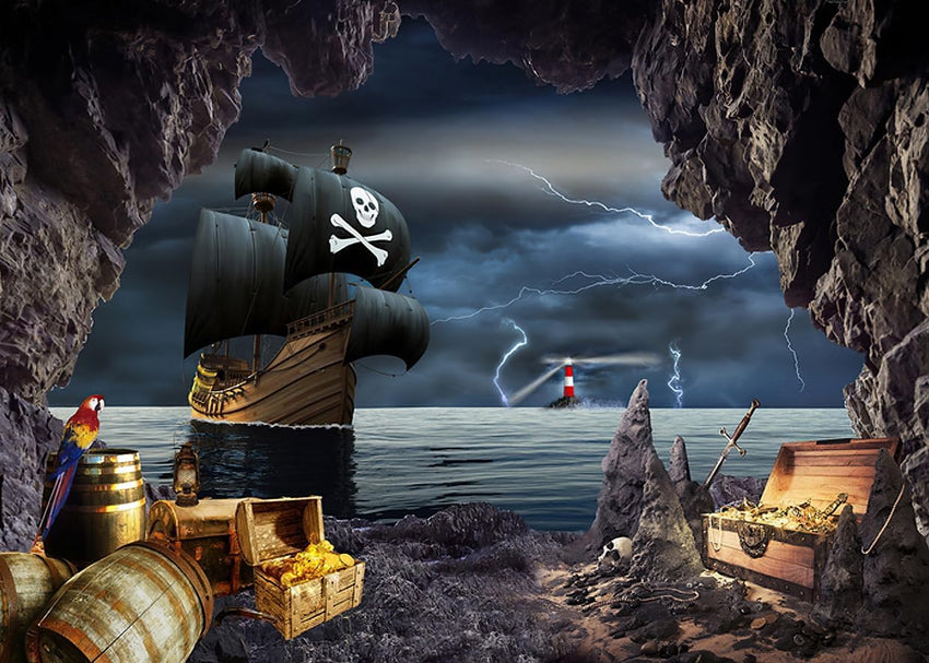 AIIKES 7x5FT Pirate Ship Backdrop Pirate Theme Birthday Party Backdrop Nautical Adventure Treasure hunt Photography Backdrop XY74