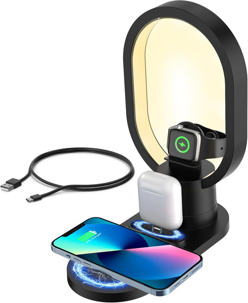 iN 3-in-1 Wireless Charging Station with Night Lamp for Apple Devices | Travel Stand, Fast Charger for iPhone16/15/14/13/12/11 | MagSafe Magnetic Charger for Apple Watch,AirPods,Fast Charge