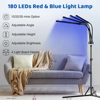 Red Light Lamp, 180LEDs Blue Light & Infrared Light with Stand, 415nm & 660nm & 850nm Infrared Light, 4 Heads Infrared Lamp with 3 Timing Settings, for Home Use