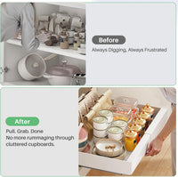 SAYZH Pull Out Cabinet Organiser, Extendable Pull Out Storage, Adjustable Slide Out Drawer Storage Shelves for Kitchen Cupboard with Adhesive Film (30-50 CM W x 43 CM D x 6 CM H)