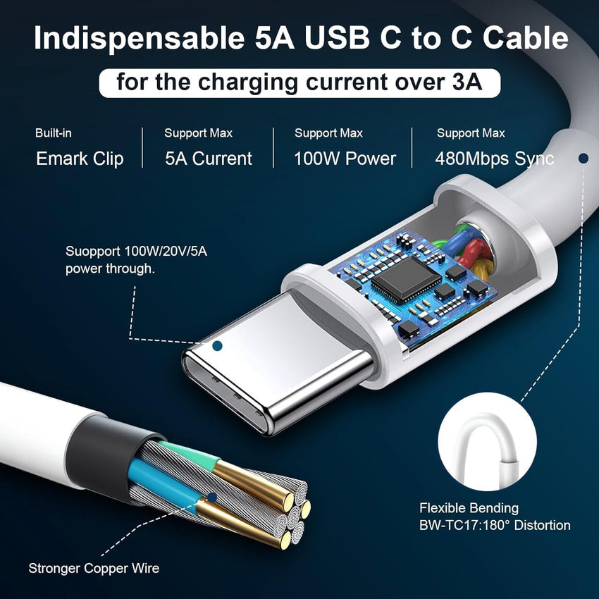 96W Super Fast Charger, MacBook Pro Charger,Laptop Charger for MacBook Air USB C, Compatible with MacBook Pro 16,15,14,13 inches, iPad Pro 12.9, 11inches and all USB C devices, 2M Cable