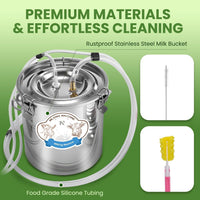 NEWTRY 2 in 1 Electric Milking Machine Kit for Goats & Cows - Portable Vacuum Pump Goat Milker with 4 Teat Cups 1 Food Grade Milk Bucket for Effortless Household Milking (7L,Battery-Powered)