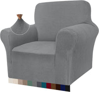 Granbest High Stretch Armchair Covers Super Soft Chair Covers for Living Room Jacquard Sofa Cover for Dogs Non Slip Chair Slipcover with Arms Furniture Protector (1 Seater, Light Gray)