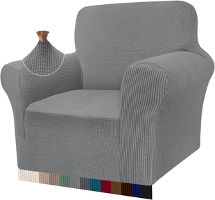 Granbest High Stretch Armchair Covers Super Soft Chair Covers for Living Room Jacquard Sofa Cover for Dogs Non Slip Chair Slipcover with Arms Furniture Protector (1 Seater, Light Gray)