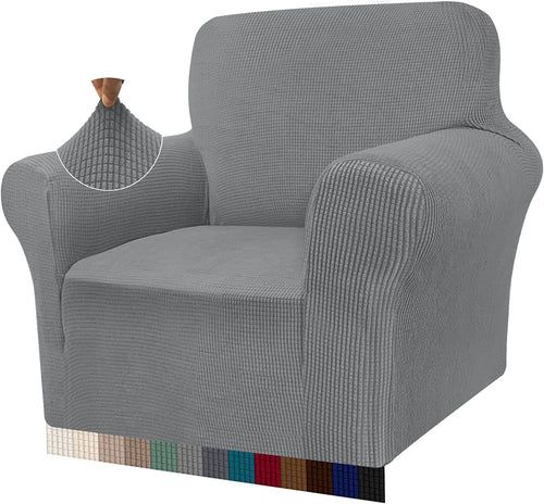 Granbest High Stretch Armchair Covers Super Soft Chair Covers for Living Room Jacquard Sofa Cover for Dogs Non Slip Chair Slipcover with Arms Furniture Protector (1 Seater, Light Gray)