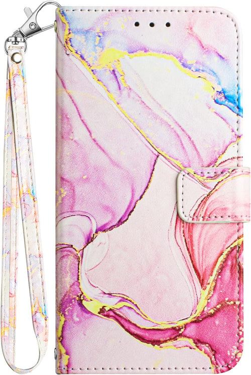 for Google Pixel 9 Case, 9 Pro Case, Marble Wallet PU Leather Shockproof Flip Phone Cover Card Holder Magnetic Clasp Kickstand TPU Inner Shell Bumper Case Cover for Google Pixel 9/9 Pro, Rose Gold