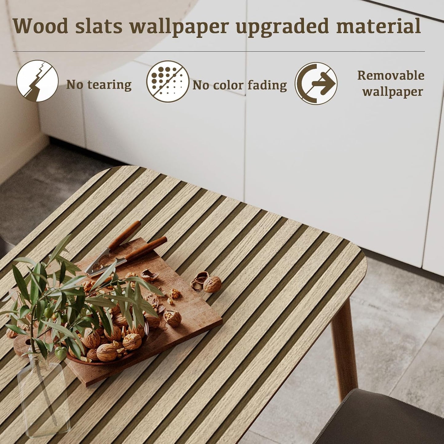 Abyssaly Wood Effect Vinyl Wrap Self Adhesive Wallpaper, Brown Wood Slats Sticky Back Plastic for Furniture, Removable Peel and Stick Wallpaper, Wood Panel for Walls, Kitchen, DIY 60cmX500cm