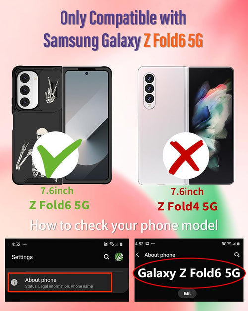 VincitoreModa for Samsung Galaxy Z Fold 6 Case - [2in1] Women Cute Girls Skull Skeleton Phone Cover Ring Holder Stand Girly Cool Aesthetic Fun Slide Camera Cover Design for Samsung Z Fold 6 Case