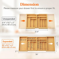 Lifewit Bamboo Extra Large Cutlery Drawer Organiser, Expandable to 36 Inches Cutlery Tray for Kitchen, Adjustable Silverware and Flatware Holder, Plastic Utensil Storage for Spoons Forks Knives