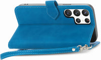 NEXCURIO Zip Wallet Case Compatible with Samsung Galaxy S23 Ultra 5G Phone Case Wallet with Credit Card Holder Strap Stand Women Leather Flip Case Floral Folding Cover Shockproof - Blue