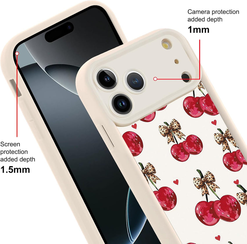 Yoedge Cherry Leopard Print Case for iPhone 17 Pro Max 6.9",Cute Aesthetic Design Silicone Soft cheetah print Pattern Phone Cover for Girls, Preppy Shockproof Protective Case for Women