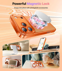Meifigno Designed for iPhone 17 Pro Max Case 6.9", [Glitter Card & Wrist Strap] [Compatible with MagSafe] [2X HD Screen Protectors] Surround Raised Lens Protection for 17 Pro Max Case, Orange