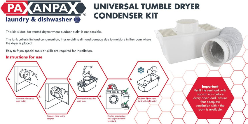 Paxanpax Universal Tumble Dryer Internal Condenser Kit with Hose and Accessories