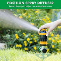 Gear-Driven Lawn Sprinkler 2-Pack Metal Spike Base 5 Patterns 15m Range 180mÂ² - Yellow