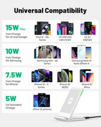 INIU Wireless Charger, [White, 15W] Fast Wireless Charging Stand for iPhone 17 16 15 14 13 12 11 Pro Max Samsung S24 S23 S22 Google Pixel etc