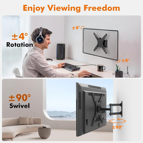 GRIFEMA TV Wall Bracket for 26-65 Inch Flat & Curved Screens - Universal Full Motion TV Wall Mount with Swivel & Tilt, Extendable Arm, Max VESA 400x400mm, Holds up to 35kg, Easy Installation, GB1010
