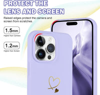 Newseego Compatible with iPhone 14 Pro Max Case, Cute Gold Love-Heart Pattern Design iPhone 14 Pro Max Case Girls Women Slim Liquid Silicone Shockproof Protective Case for iPhone 14 Pro Max-Purple